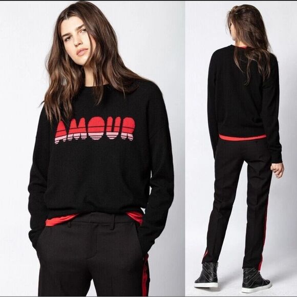 Zadig & Voltaire NWT Gaby Amour Fine-Wool-Cashmere Sweater in Black sz S $458 - Picture 1 of 5